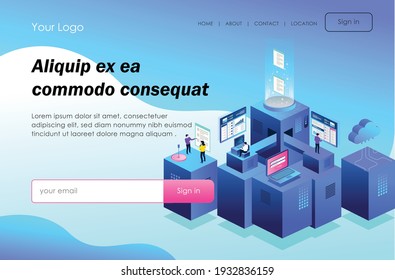 The concept of flat isometric design, cloud server and security 