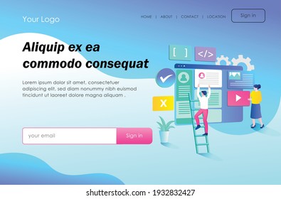 The concept of flat isometric design, is doing email security and web developer and maintenance 