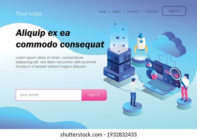 The concept of flat isometric design, is doing email security and web developer and maintenance 