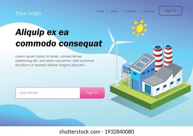 The concept of flat isometric design, installing solar panels and electrical systems 