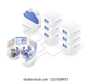 concept flat isometric illustration. Central server data analysis platform