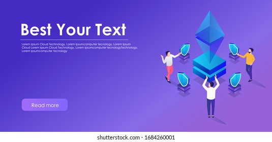 the concept of flat isometric illustration. cryptocurrency security and bitcoin