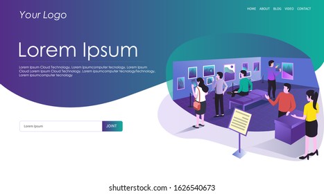 concept flat isometric illustration held an art trade show