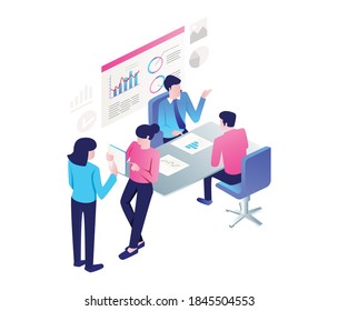 the concept of flat isometric illustration, regulates the optimization of statistical data