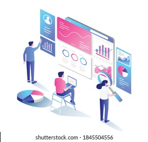 the concept of flat isometric illustration, regulates the optimization of statistical data