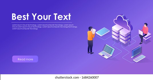 the concept of flat isometric illustration seo optimization center security web design and cloud server