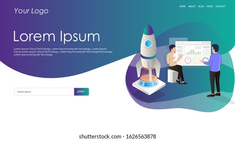 concept flat isometric illustration of startup company development