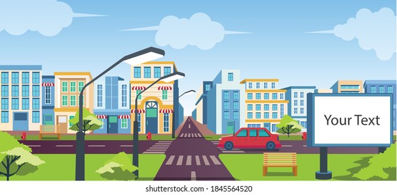El concepto de ilustración isométrica plana, urbana y callejera con carteles