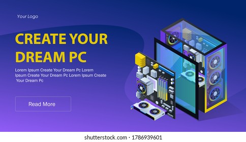 The Concept Of Flat Isometric Illustrations, PC Components And Motherboards