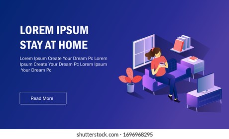 the concept of flat isometric virus infographics and stay at home