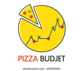 Concept of flat linear logo for your business, connected with money, investment, finance, accounting, budget, image of pizza