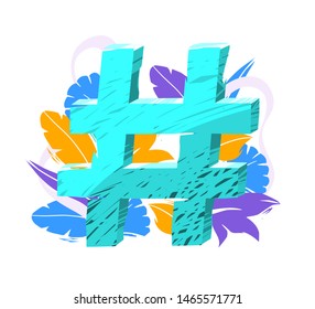 Concept in flat style with hashtag. Sign. Vector illustration.