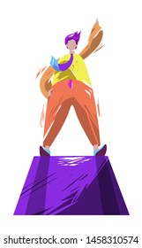 Concept in flat style with man. Big boss, leader. Man assures people.  Vector illustration.