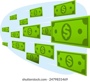 Concept of the flight of money bills. Stock vector illustration