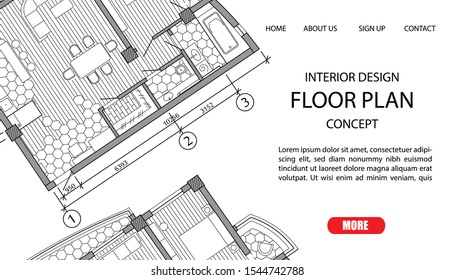 Concept floor plan of a modern apartment. Interior loft design with kitchen, bedroom, bathroom, living room and balcony. Site template vector