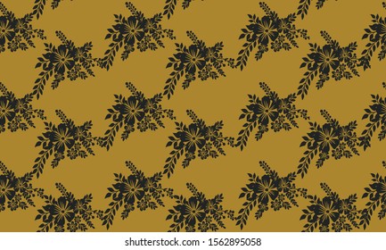Concept of floral pattern background, black leaf flower frame.