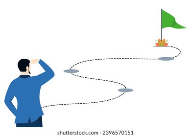 Concept of flow or process to achieve success, tracing the process of success, work experience or road map, entrepreneur follows the path to achieve milestones. flat vector illustration.