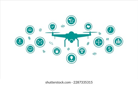 Concept of flying drone for agriculture 4.0 isolated on white background. Perfect for placing over crop photos to illustrate modern agriculture, smart farming