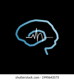Concept of focal seizure. Illustration of brain and brain wave outline