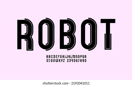 Concept font, black alphabet, trendy letters and numbers made of outline and pieces, vector illustration 10EPS