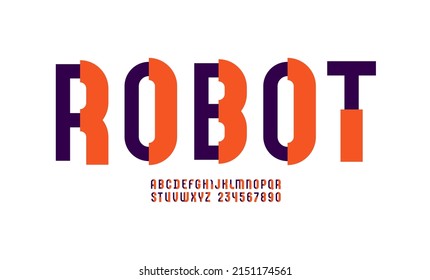 Concept font, modern alphabet, trendy letters and numbers made of outline and pieces, vector illustration 10EPS
