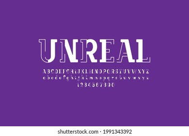 Concept font, modern trendy alphabet, original letters made of line and white pieces, vector illustration 10EPS
