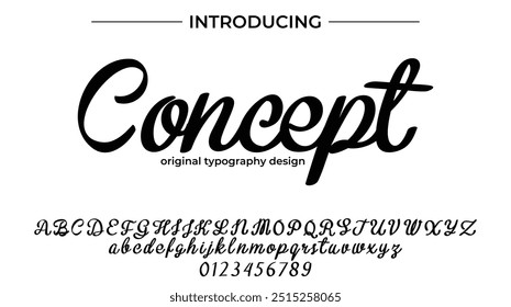 Concepto Fuente Elegante pincel pintado con letras mayúsculas de Vector, alfabeto, tipografía