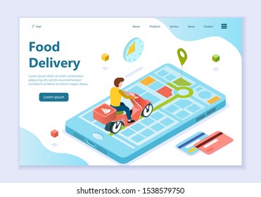 Concept of food delivery, web template, 3d isometric vector illustration for graphic and web design