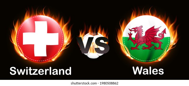 Concept Football game. Rivalry 2021 Switzerland and Wales. Vector Illustration. EPS10