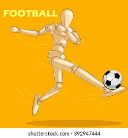 Concept of Football with wooden human mannequin . Vector illustration