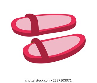 Concept Footwear pink flip flops shoes. The illustration is a cartoon-style design of flat pink flip flops. The footwear is depicted as a vector graphic. Vector illustration.