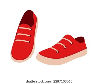 Concept Footwear platform sneakers red shoes. This illustration features a pair of red platform sneakers in a casual style. The design is shown in a flat, vector format. Vector illustration.