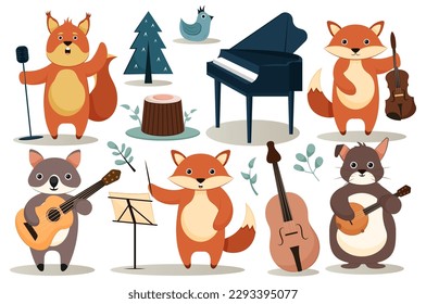 Concept Forest animals. This flat cartoon design showcases a set of cute and adorable forest animals. Vector illustration.