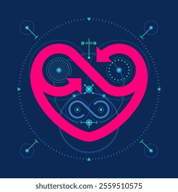 concept of forever love, pink heart shape combined with infinity sign and graphic element for valentine decoration or brand identity