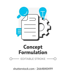 Concept formulation flat outline concept icon. Potential application. Technology readiness level. Research stage. Modern line illustration with blue glyphs. Conceptual visual. Easy to edit