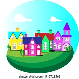 Concept of four buildings. Flat style vector illustration.