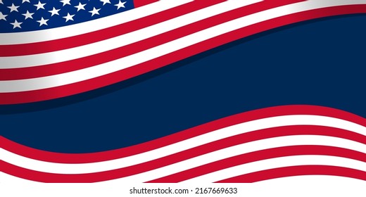 Concept of the Fourth of July independence day with flying American flag over blue background.