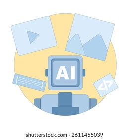 Concept Free AI image and video maker tool to convert text to image or video. Generate visual or written content with artificial intelligence application. Flat design illustration.