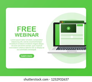 Concept free webinar for web page, banner, presentation, social media, documents. Watch video online. Vector stock illustration.