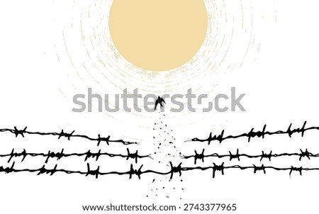 concept freedom, flight, breaking barriers, liberation, victory, achieving the goal. barbed wire breaks and turns into a bird. Addiction Recovery Dispersion black and white effect