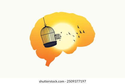 conceito de liberdade. Ilustração do vetor do conceito de liberdade do pensamento humano do cérebro.