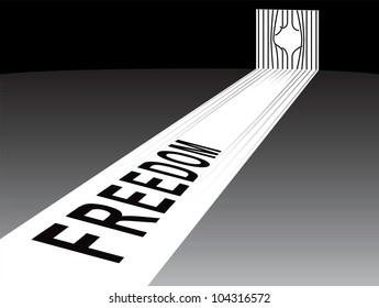 The concept of freedom on a broken grate. Vector illustration.