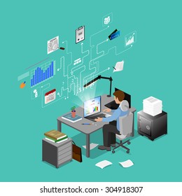 Concept Freelancer at work isometric infographic.