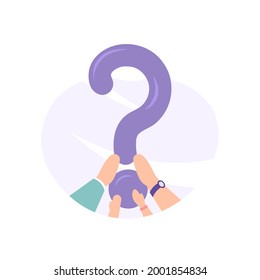 concept of Frequently Asked Questions or FAQ. illustration of several hands trying to hold a question mark. customer support services, online support center. flat cartoon style. vector design