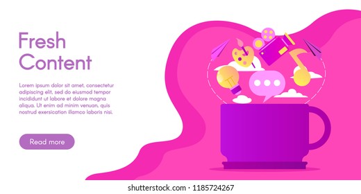 Concept of fresh content, vector  illustration in flat design.