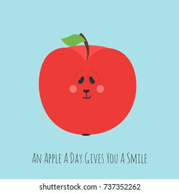 Concept of an friendly apple with a panda bear smiling face. Vector illustration. Modern flat design.