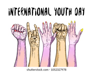 The concept of friendship day, International Youth Day, IYD celebration on 12 August. Vector.