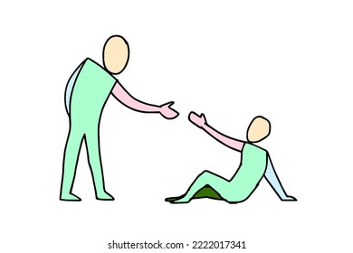 concept of friendship, team, help, helping to rise from the bottom, giving a helping hand, humanity. simple, vectorized hand drawing