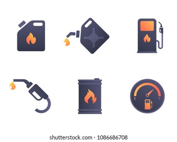 Concept of fuel and gasoline canister. Gas station hose sensor lighter - icons on white background. Vector image