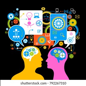 The concept of the functioning of the human body and the brain. Bright color image on a black background. The file is saved in the version AI10 EPS. This image contains transparency. 